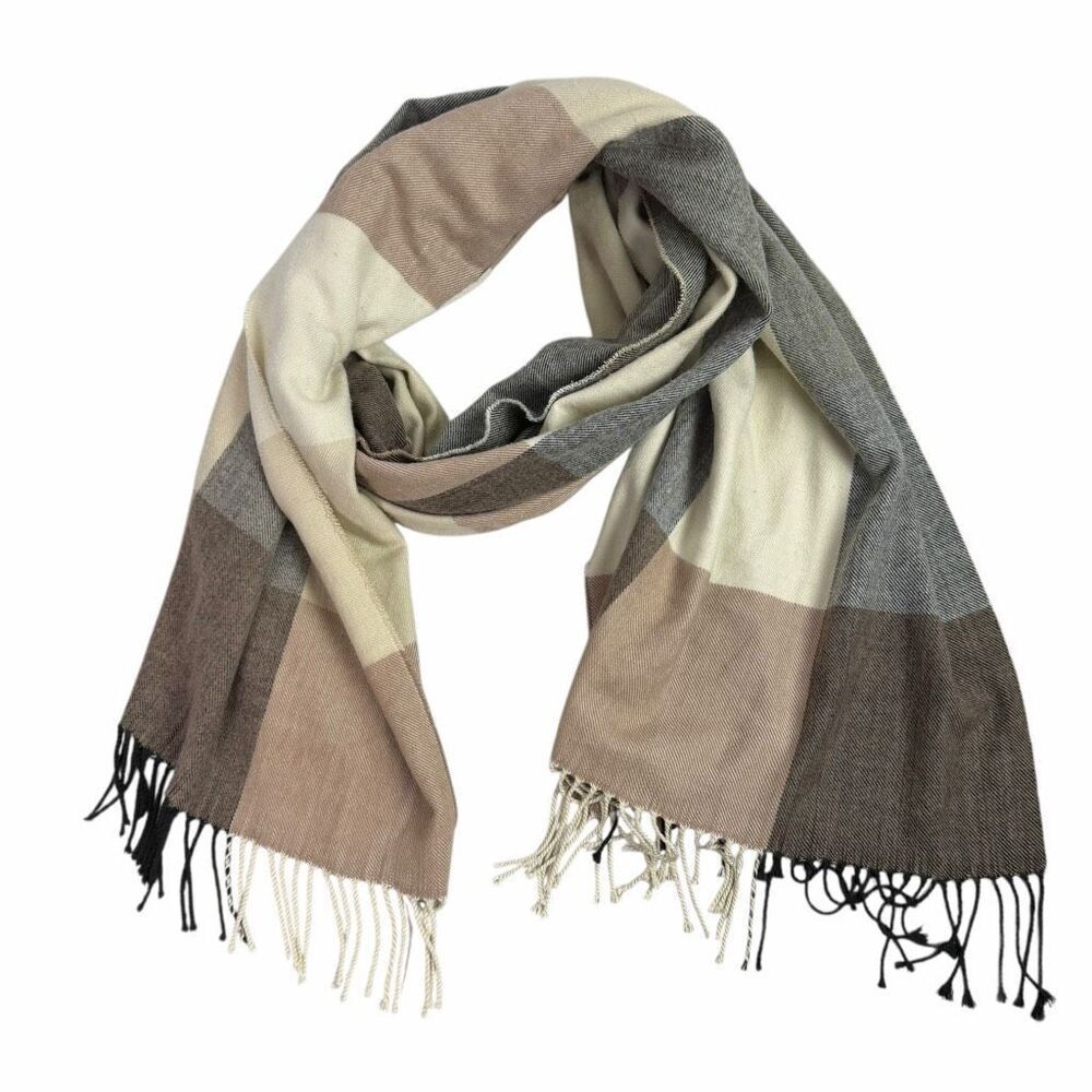 Gap Brown Cream Black Scarf Fringed